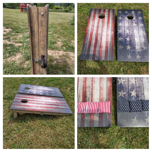 Stars and Bars USA Flag Patriotic Pro Cornhole Boards and bags