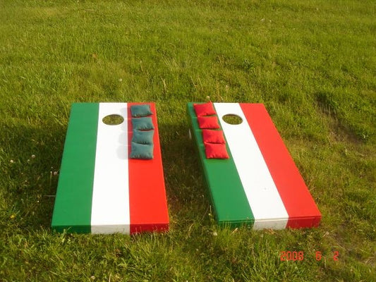 Custom Painted Corn hole Game - Italian Flag - 2 boards, 8 bags