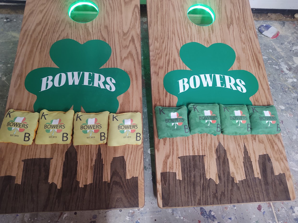 Custom Oak Stained Wedding Corn Hole Boards