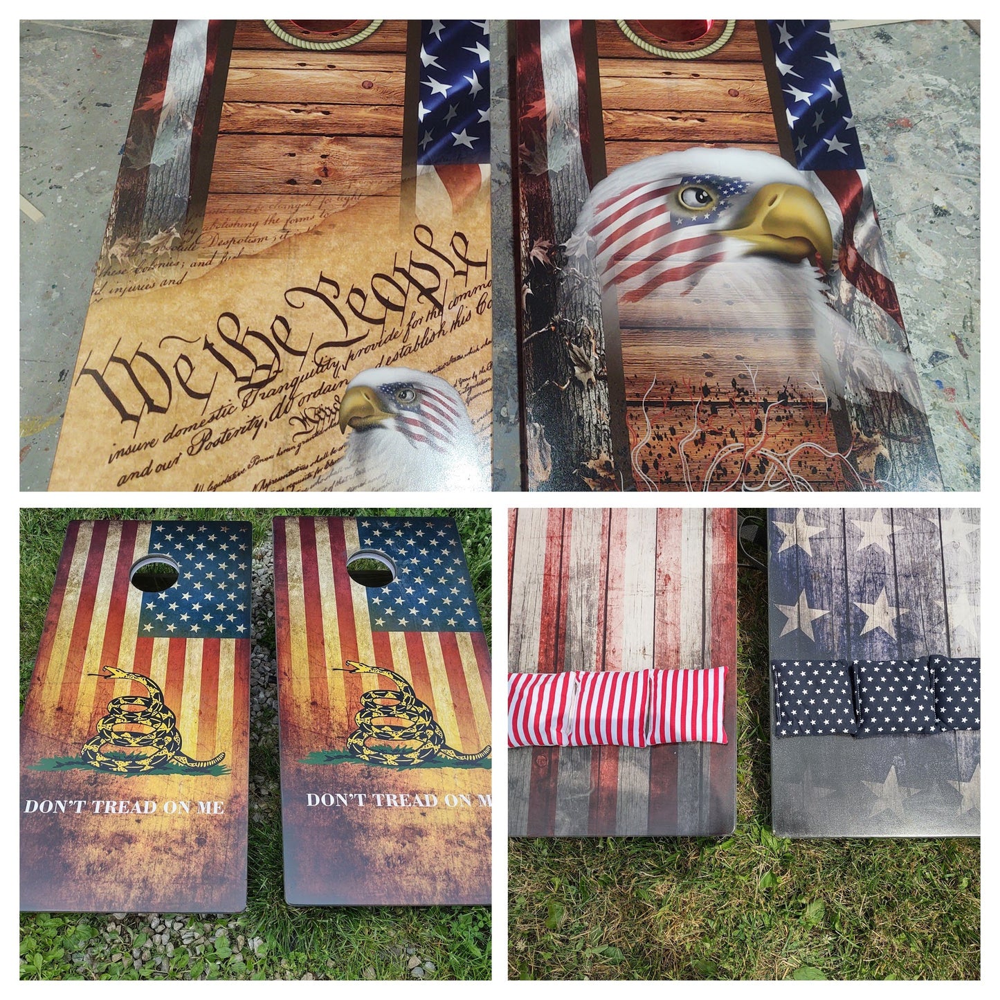 Stars and Bars USA Flag Patriotic Pro Cornhole Boards and bags