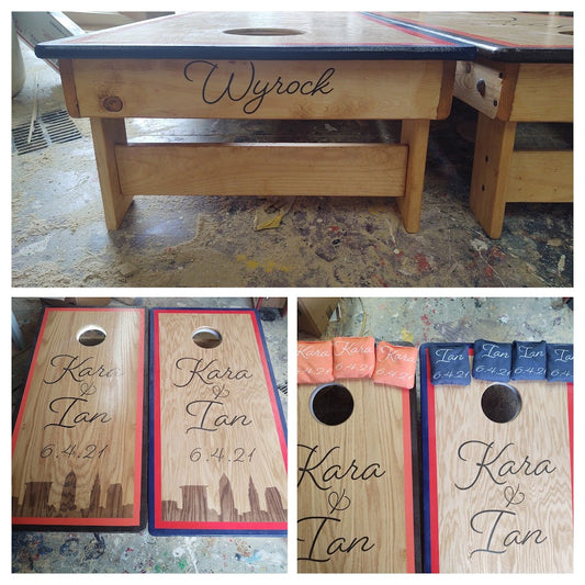 Custom Oak Stained Wedding Corn Hole Boards