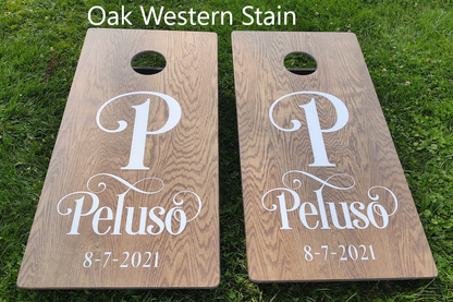 Custom Oak Stained Wedding Corn Hole Boards
