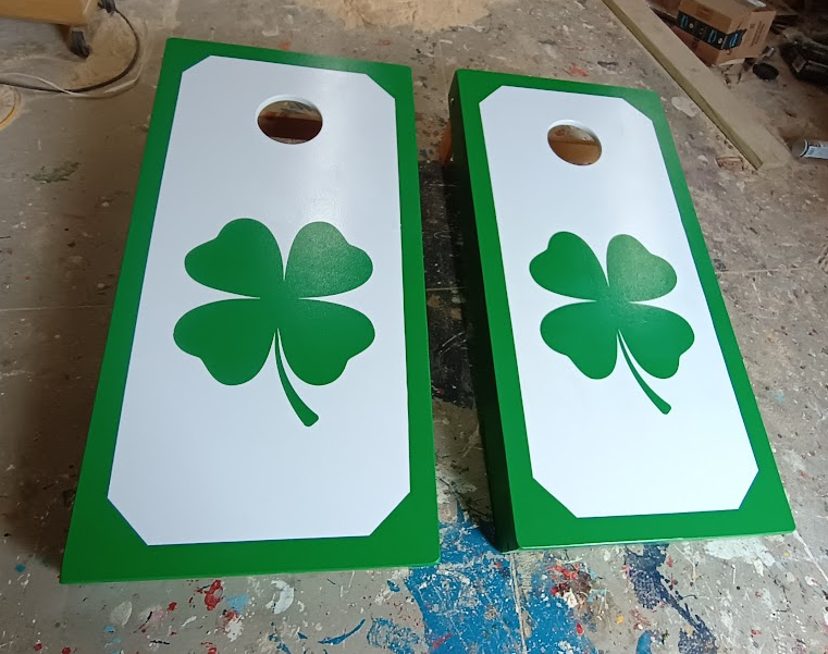 Irish Corn hole Game - 2 boards, green/black bags and Name added to back