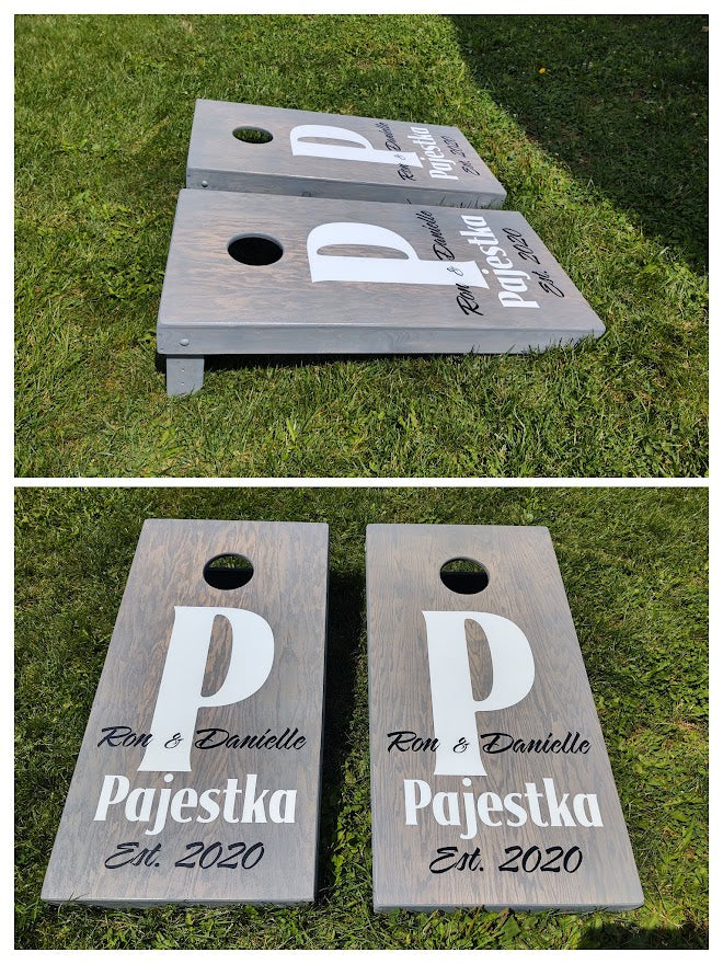 Custom Oak Stained Wedding Corn Hole Boards