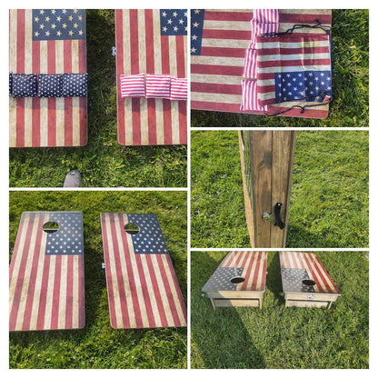 Stars and Bars USA Flag Patriotic Pro Cornhole Boards and bags