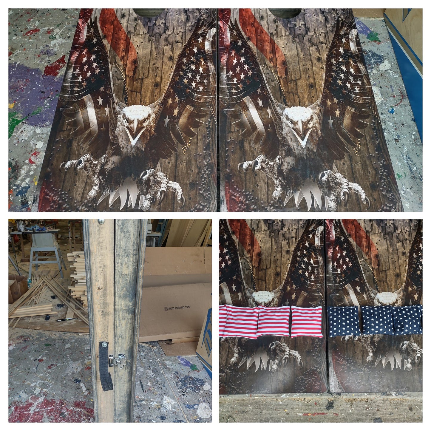 Stars and Bars USA Flag Patriotic Pro Cornhole Boards and bags