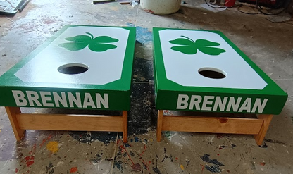 Irish Corn hole Game - 2 boards, green/black bags and Name added to back